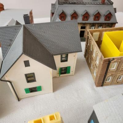 Large Lot of Plastic Train Garden Buildings Church w Bell Germany , Kibri , Patal, Burning Building
