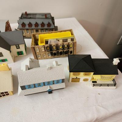 Large Lot of Plastic Train Garden Buildings Church w Bell Germany , Kibri , Patal, Burning Building