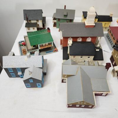 Large Lot of Plastic Train Garden Buildings Church w Bell Germany , Kibri , Patal, Burning Building