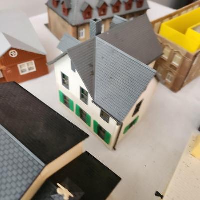 Large Lot of Plastic Train Garden Buildings Church w Bell Germany , Kibri , Patal, Burning Building