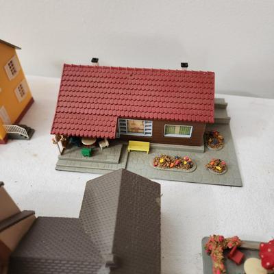 Large Lot of Plastic Train Garden Buildings Church w Bell Germany , Kibri , Patal, Burning Building