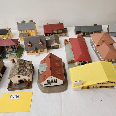 Large Lot of Plastic Train Garden Buildings Church w Bell Germany , Kibri , Patal, Burning Building