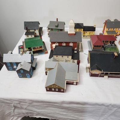 Large Lot of Plastic Train Garden Buildings Church w Bell Germany , Kibri , Patal, Burning Building