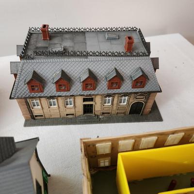 Large Lot of Plastic Train Garden Buildings Church w Bell Germany , Kibri , Patal, Burning Building