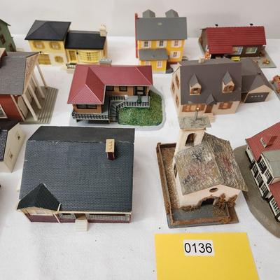 Large Lot of Plastic Train Garden Buildings Church w Bell Germany , Kibri , Patal, Burning Building