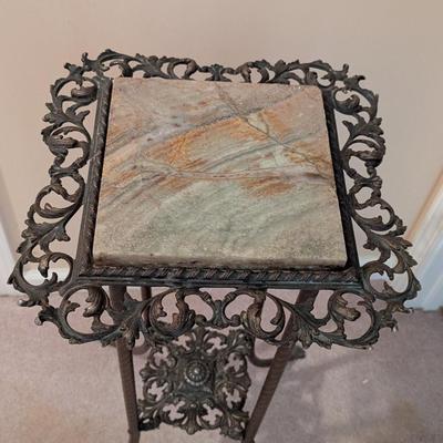 Ornate Brass & Marble Plant Stand