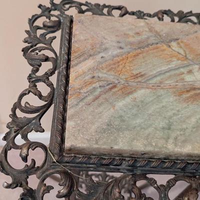 Ornate Brass & Marble Plant Stand