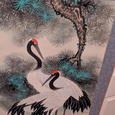 22 1/2" x 68" Antique Chinese Painting On Silk & Paper With Artist Mark & Calligraphy