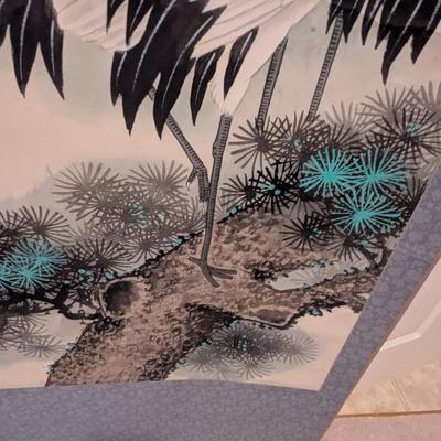 22 1/2" x 68" Antique Chinese Painting On Silk & Paper With Artist Mark & Calligraphy