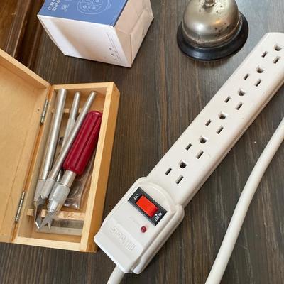 Xacto set with bell, motion detector and power strip