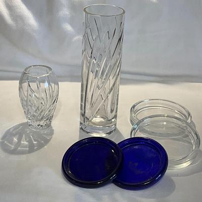 Vintage Tiffany small vase, Waterford tall Vase, candle glass holders