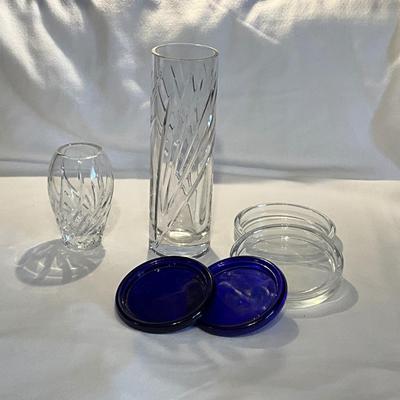 Vintage Tiffany small vase, Waterford tall Vase, candle glass holders