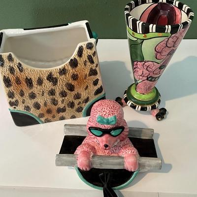 Vintage 1998 Vandor’s Pinkattitude Poodle in a Purse Cookie Jar and SWIK Mug
