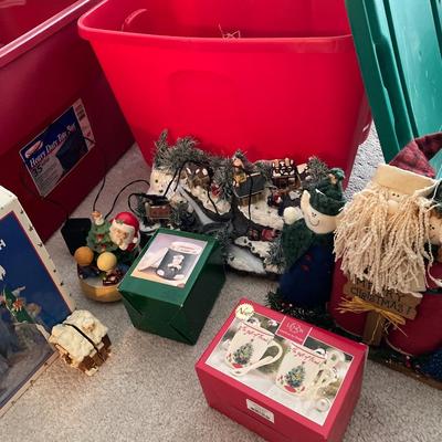 2 totes, Christmas items and tree