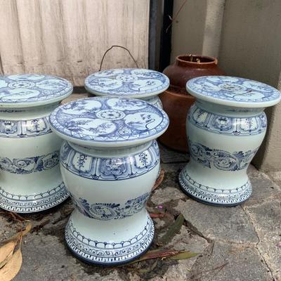 Antique Blue White Chinese Garden Stools Porcelain