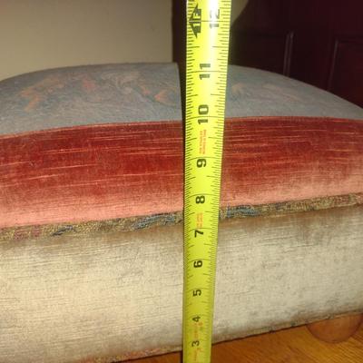 Upholstered Foot Stool with Asian Design- Approx 14" X 13" x 10" Tall