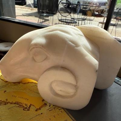Hollywood Regency Italian Marble Ram Head Bookends