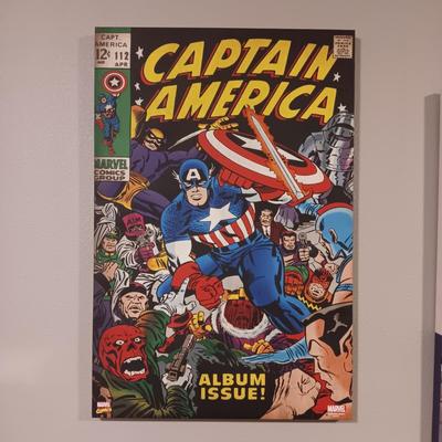 MARVEL ALBUM ISSUE "CAPTAIN AMERICA" STRETCHED CANVAS ON WOODEN FRAME