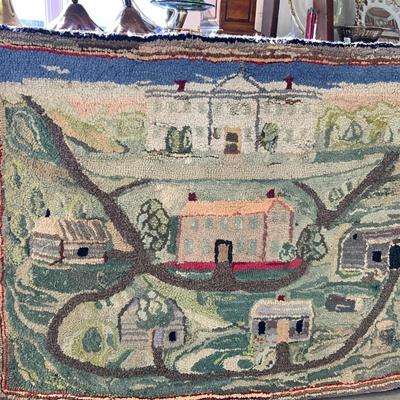 Antique Vintage Hooked Rug White House U.S.A.