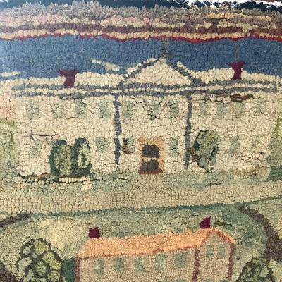 Antique Vintage Hooked Rug White House U.S.A.