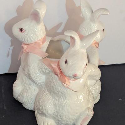 Porcelain Easter Bunnies Candle Holder Planter