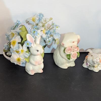 Porcelain Easter Bunnies Candle Holder Planter