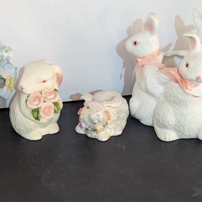 Porcelain Easter Bunnies Candle Holder Planter