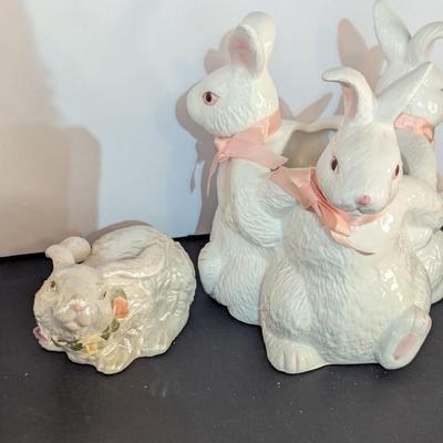 Porcelain Easter Bunnies Candle Holder Planter