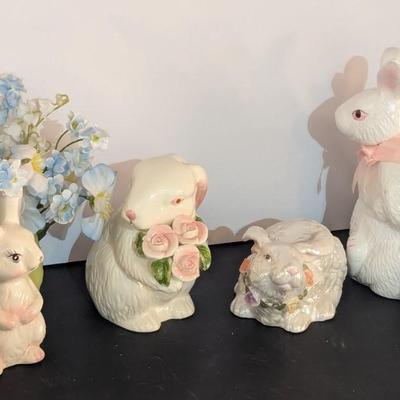 Porcelain Easter Bunnies Candle Holder Planter
