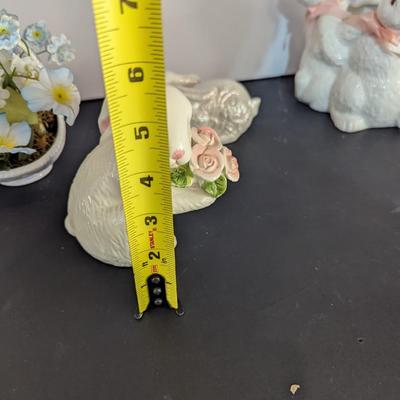 Porcelain Easter Bunnies Candle Holder Planter