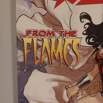 MARVEL 'WONDER WOMAN FROM THE FLAMES" STRETCHED CANVAS ON WOODEN FRAME