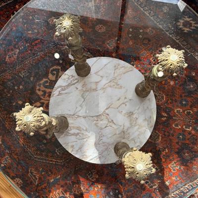 Vintage Cherub Angel Side Table Glass Faux Marble Hollywood Regency 1960s