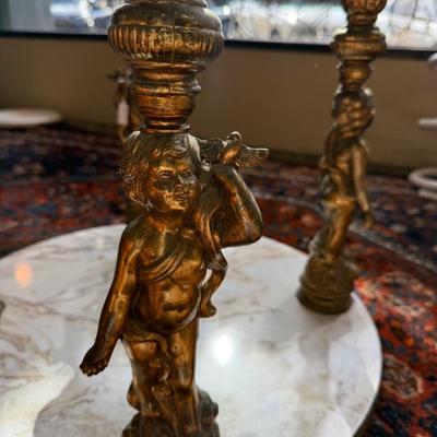 Vintage Cherub Angel Side Table Glass Faux Marble Hollywood Regency 1960s