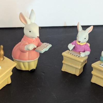 Easter Bunny Rabbit Miniatures Ceramic School Teacher & Students