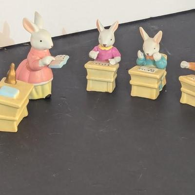 Easter Bunny Rabbit Miniatures Ceramic School Teacher & Students