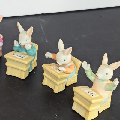 Easter Bunny Rabbit Miniatures Ceramic School Teacher & Students