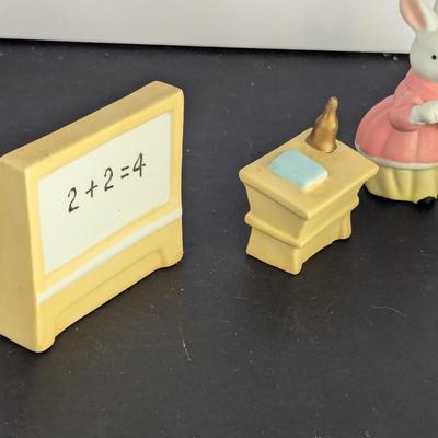 Easter Bunny Rabbit Miniatures Ceramic School Teacher & Students