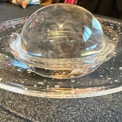 Steuben Crystal Glass Paperweight Saturn Planet James Noll RARE UNIQUE Signed