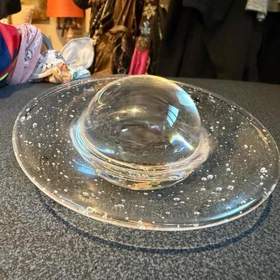 Steuben Crystal Glass Paperweight Saturn Planet James Noll RARE UNIQUE Signed