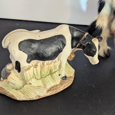Vintage Fur Cow & Porcelain Figurines