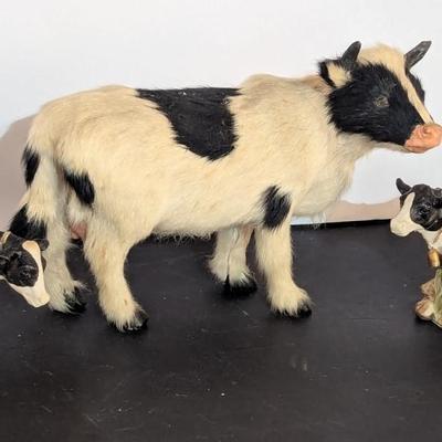 Vintage Fur Cow & Porcelain Figurines