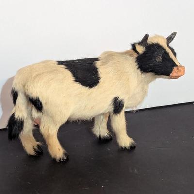 Vintage Fur Cow & Porcelain Figurines