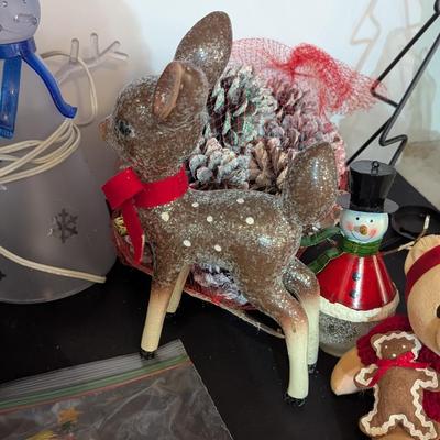 Lighted Snowman Ceramic Deer Wooden Horse & Sleigh