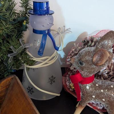 Lighted Snowman Ceramic Deer Wooden Horse & Sleigh