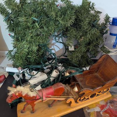 Lighted Snowman Ceramic Deer Wooden Horse & Sleigh