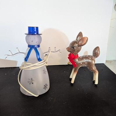 Lighted Snowman Ceramic Deer Wooden Horse & Sleigh