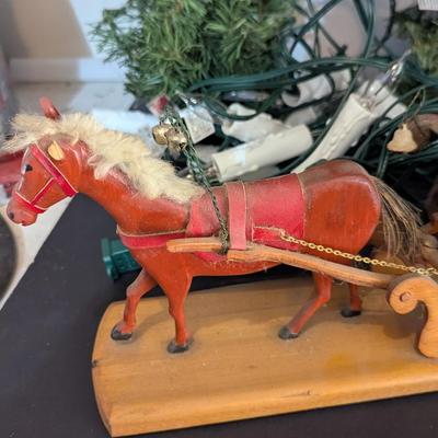 Lighted Snowman Ceramic Deer Wooden Horse & Sleigh