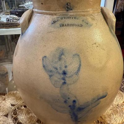 Antique Vintage Salt Glazed Stoneware Jug M. C. Webster & Sons Hartford