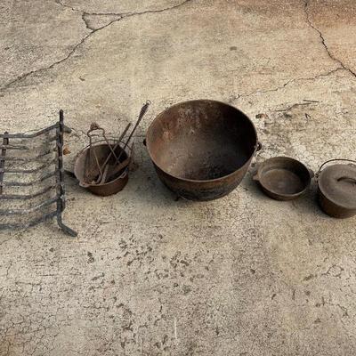 Antique Cast Iron Cauldron, Fireplace Grate and More!