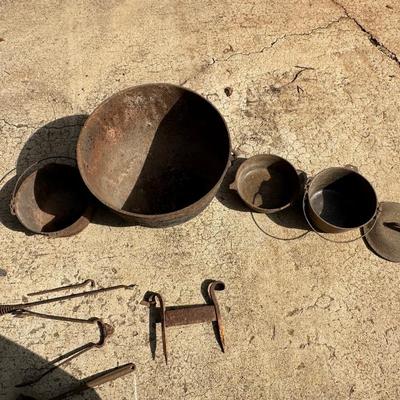 Antique Cast Iron Cauldron, Fireplace Grate and More!